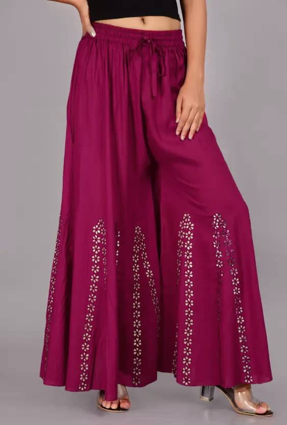 MEYARA - Pink Rayon Flared Women's Palazzos ( Pack of 1 ) MEYARA - Pink Rayon Flared Women's Palazzos ( Pack of 1 )