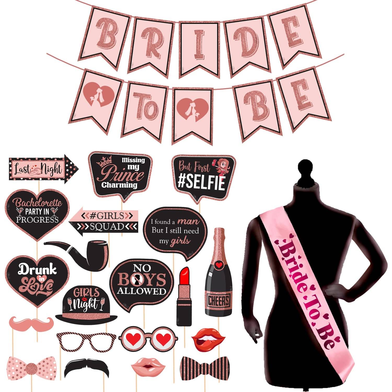     			Zyozi  22 Pcs Bachelorette Party Decorations Kit, Bridal Shower Party Supplies & Bride to Be Decoration Banner, Sash, and Photo Booth Props (Set of 22)