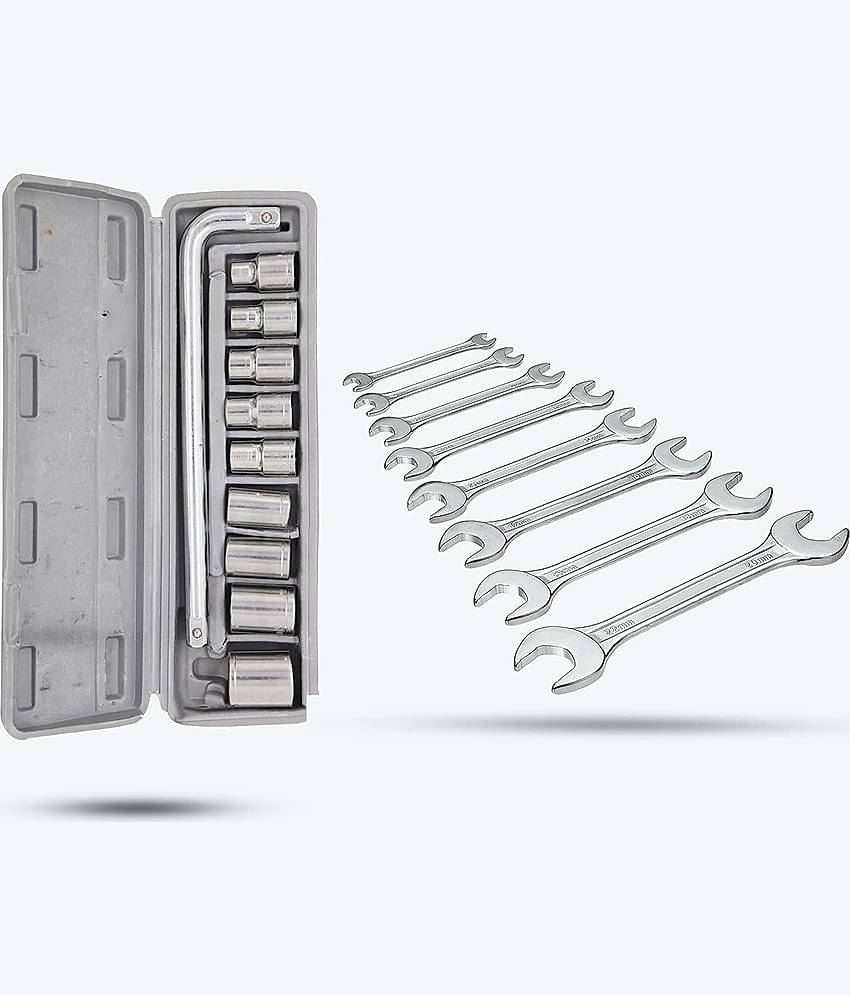 Aldeco Hand Tool Kit- Multipurpose use 10 Pcs Socket Set with 8 Pcs Spanner Set. Combination of Tools For Domestic & Industrial Purpose.