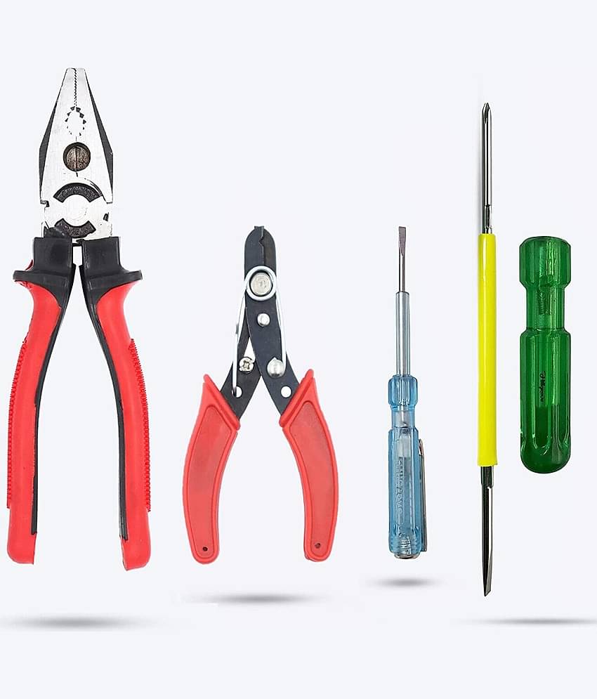 Aldeco Hand Tool Kit- Heavy Duty Plier (Pilash), Wire Cutter, Tester & 2in1 Screw Driver. Combination Tools For Domestic & Industrial Purpose.