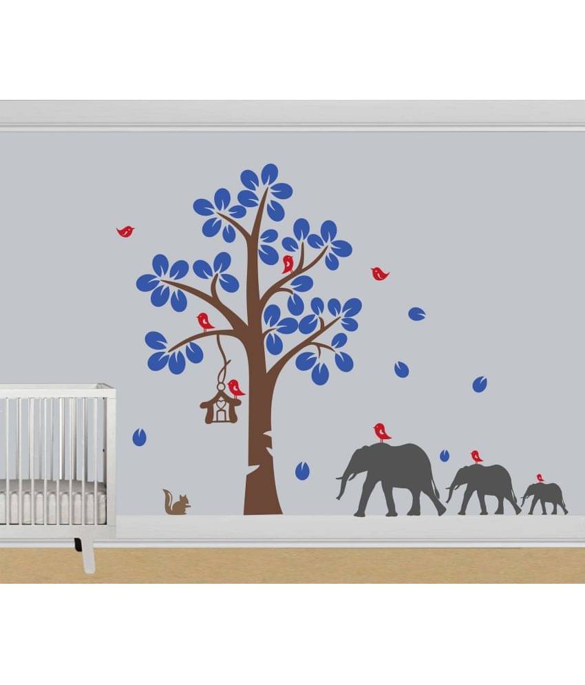 Asmi Collection Tree Elephant Birds Squirrel Wall Sticker ( 135 x 140 cms ) Asmi Collection Tree Elephant Birds Squirrel Wall Sticker ( 135 x 140 cms )
