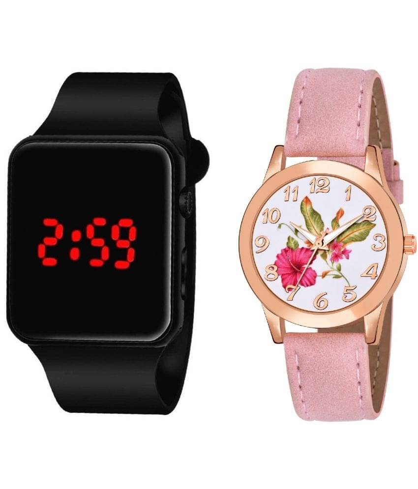     			DECLASSE - Pink Leather Analog-Digital Couple's Watch