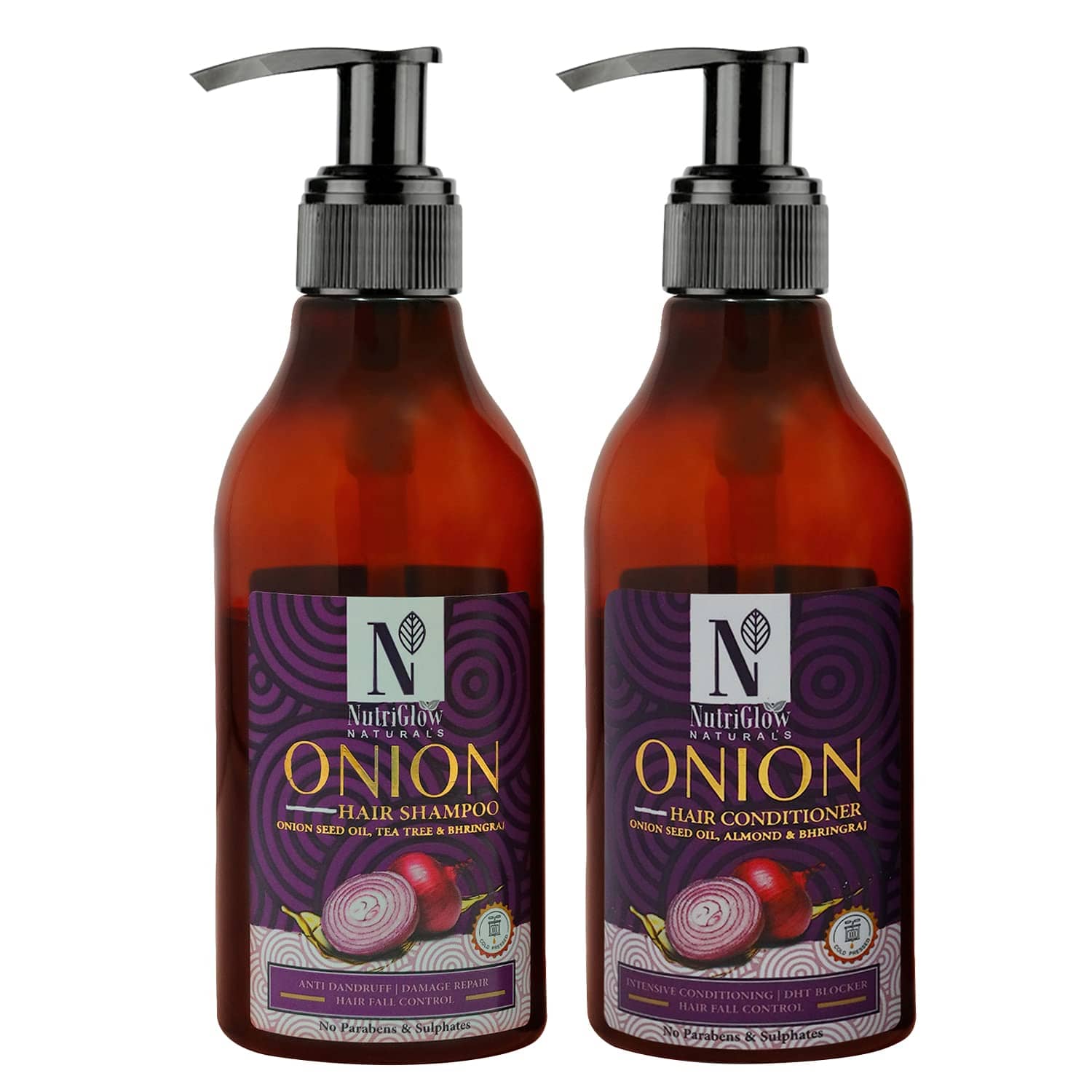 NutriGlow Natural's Combo Pack of 2 Onion Hair Shampoo (300ml) & Onion Hair Conditioner (300ml) For Anti Hair Fall & Deep Nourishment