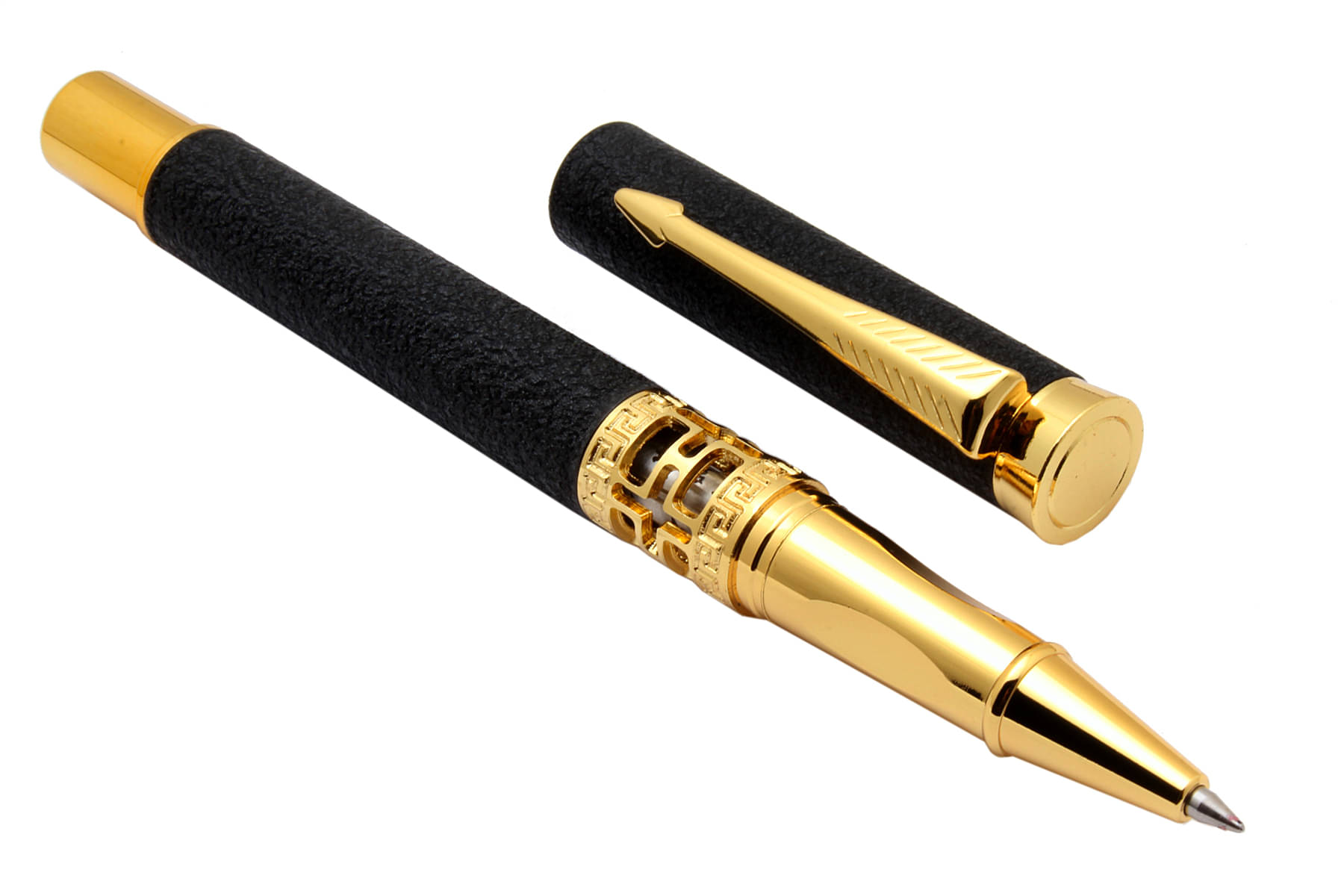     			Srpc Luoshi 3217 Matte Black Rock Finish Metal Body Arrow Clip Roller Ball Pen