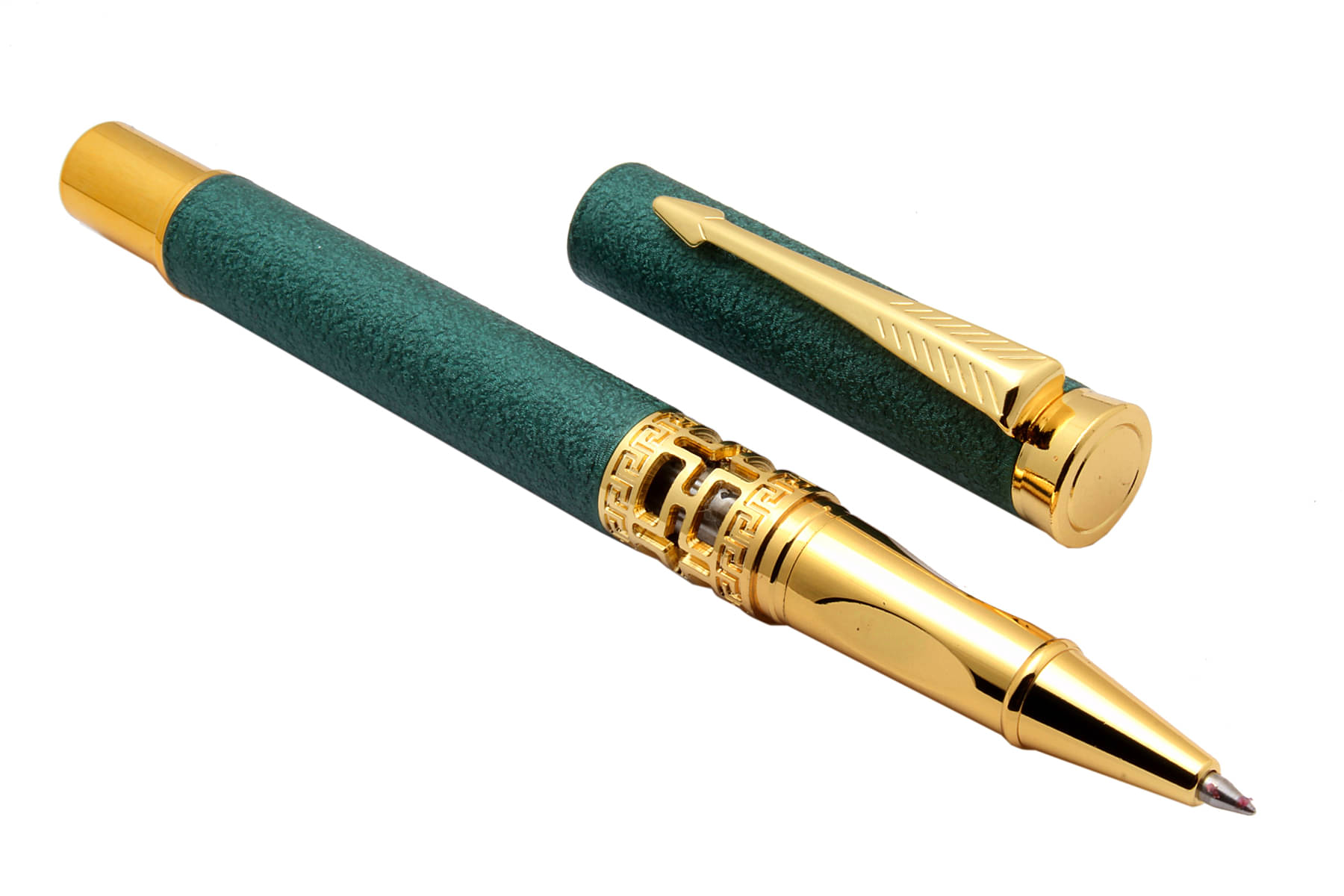     			Srpc Luoshi 3217 Matte Green Rock Finish Metal Body Arrow Clip Roller Ball Pen