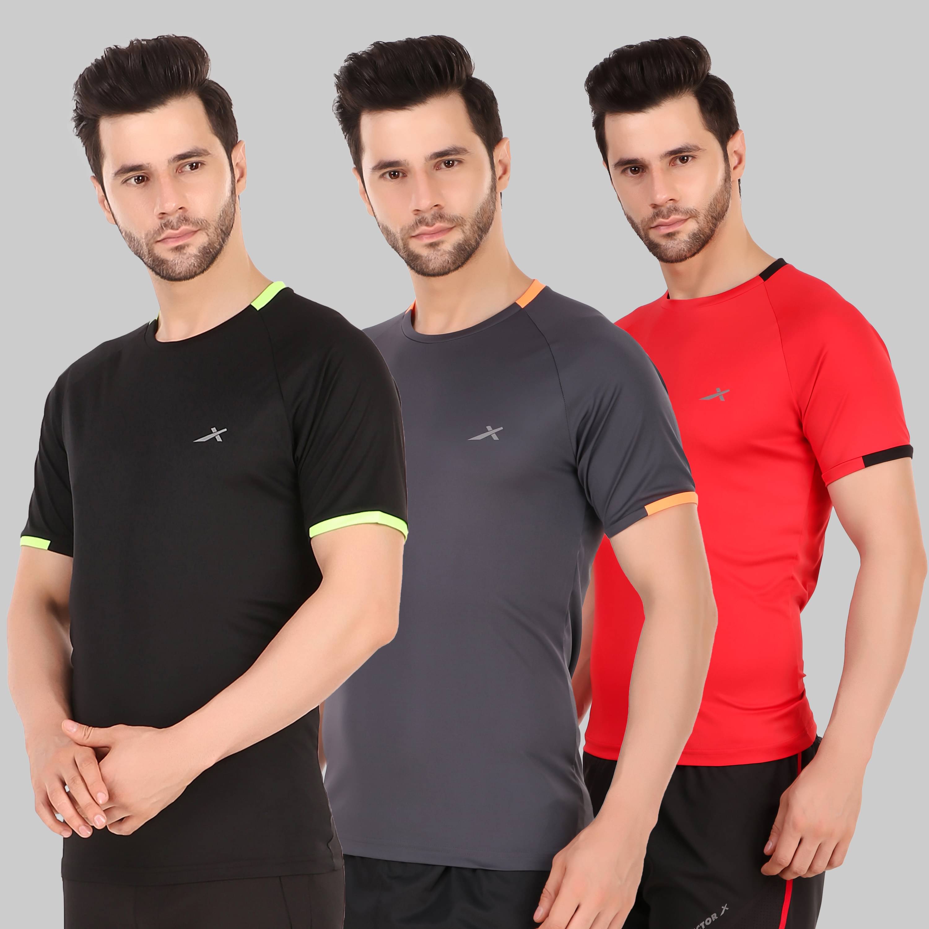 Vector X - Multicolor Polyester Regular Fit Men's Sports T-Shirt ( Pack of 3 ) Vector X - Multicolor Polyester Regular Fit Men's Sports T-Shirt ( Pack of 3 )