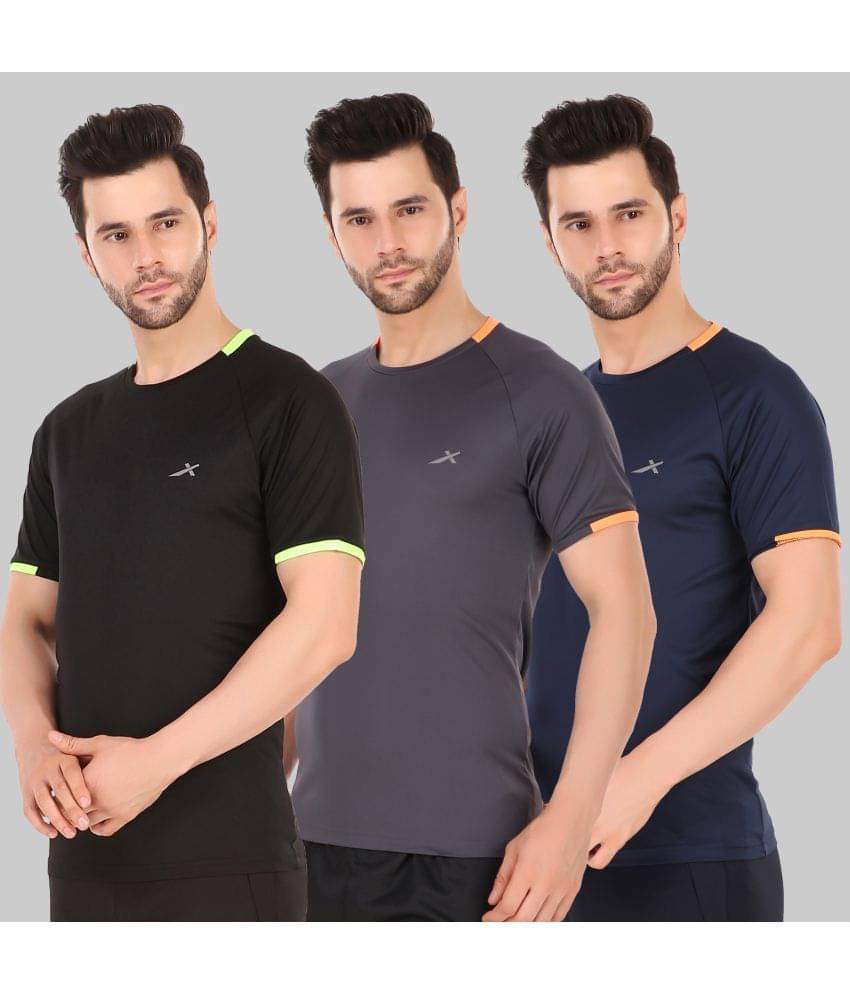 Vector X - Multicolor Polyester Regular Fit Men's Sports T-Shirt ( Pack of 3 ) Vector X - Multicolor Polyester Regular Fit Men's Sports T-Shirt ( Pack of 3 )