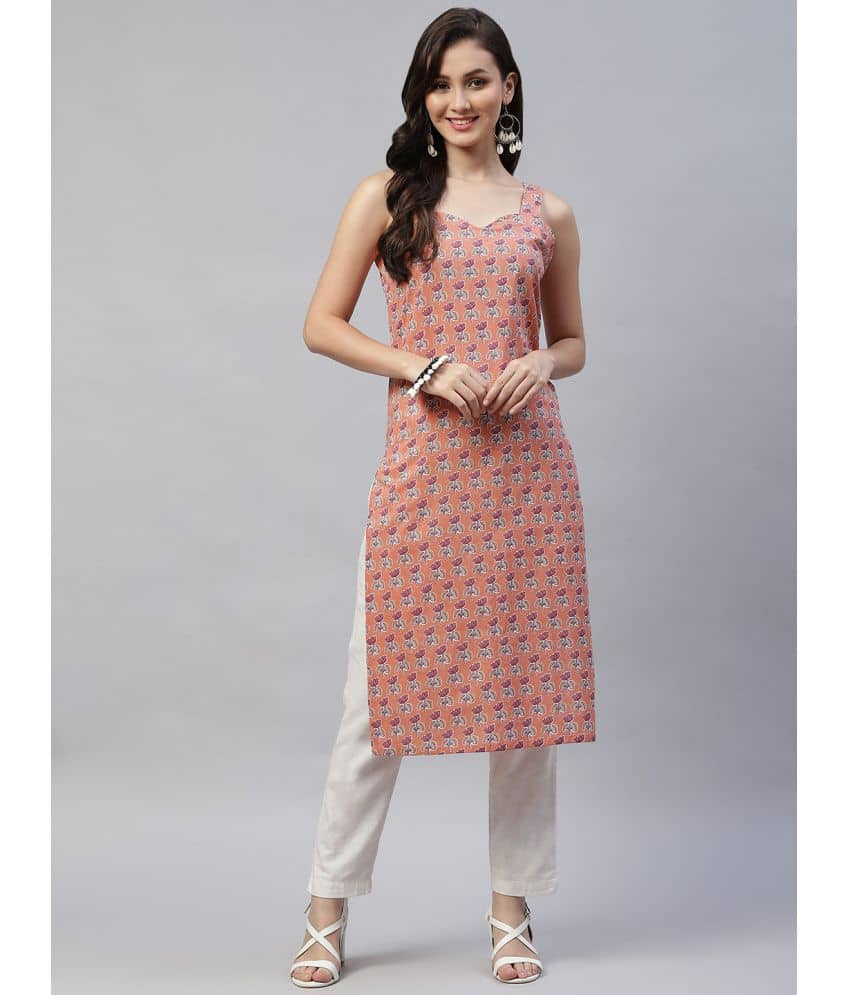 miravan - Peach Cotton Women's Straight Kurti ( Pack of 1 ) - Kurtis, Tunics | Buy online on ZillyBuy