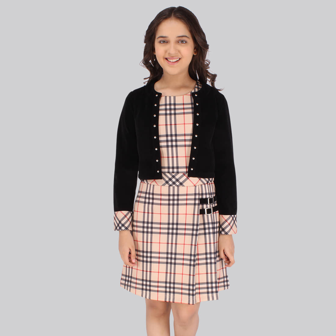 Cutecumber Suede Shift Dress For Girls ( Pack of 1 , Black )