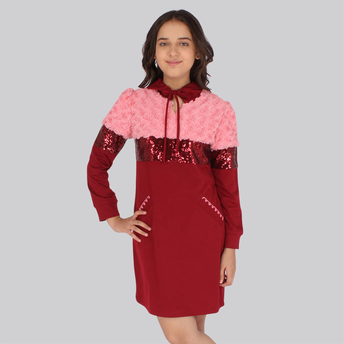 Cutecumber Cotton Blend Shift Dress For Girls ( Pack of 1 , Maroon )