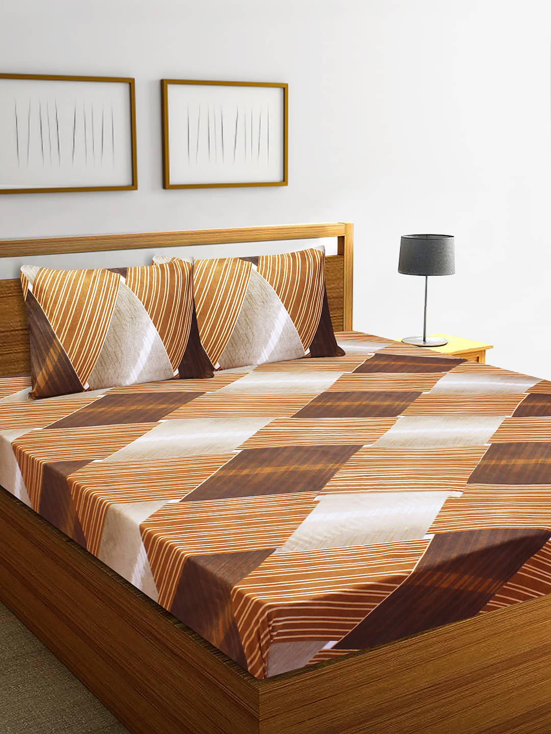 Home Candy Microfiber Abstract Double Bedsheet with 2 Pillow Covers- Brown Home Candy Microfiber Abstract Double Bedsheet with 2 Pillow Covers- Brown