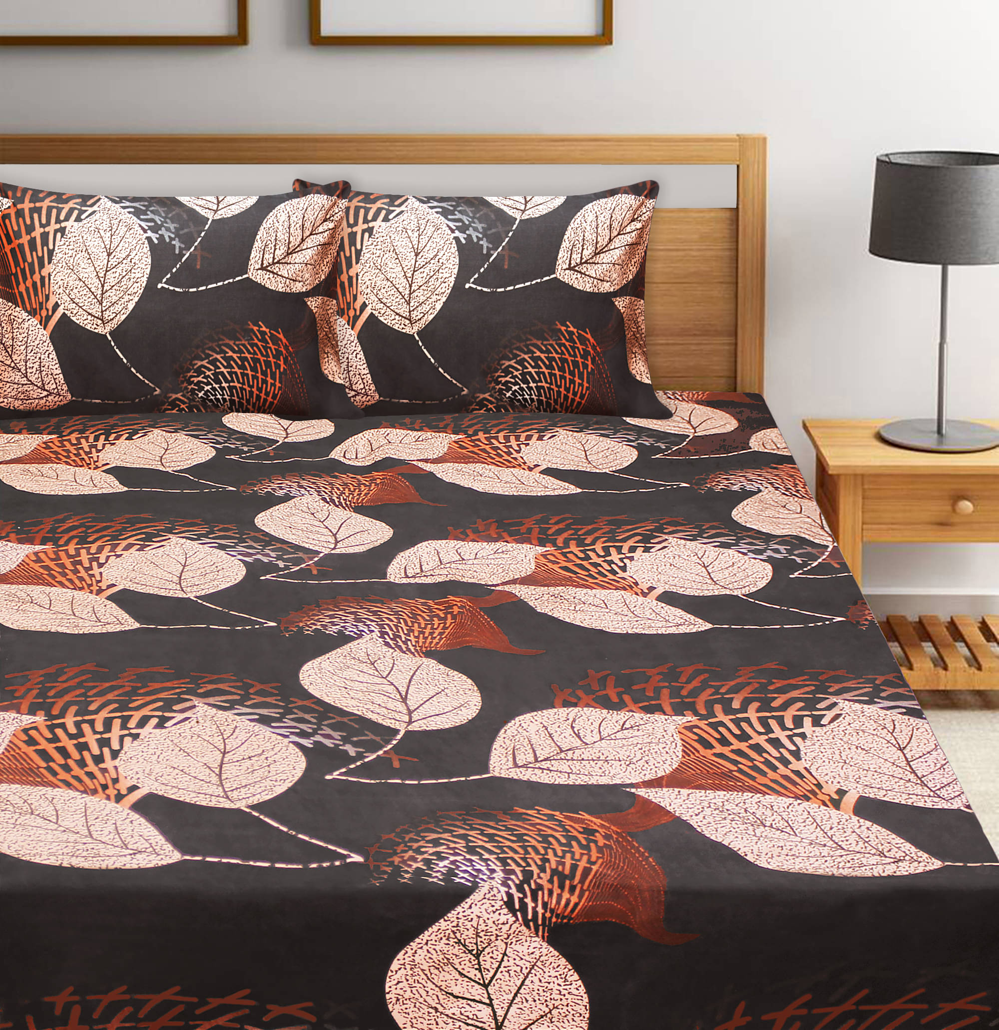     			Home Candy Microfiber Floral Double Bedsheet with 2 Pillow Covers- Black