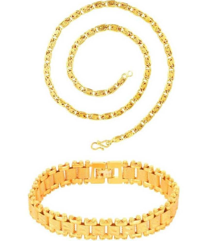 Jewar Mandi Gold Plated 22 Inches Long Chain for Men's & Boys With Bracelet - Bangles & Bracelets | Buy online on ZillyBuy