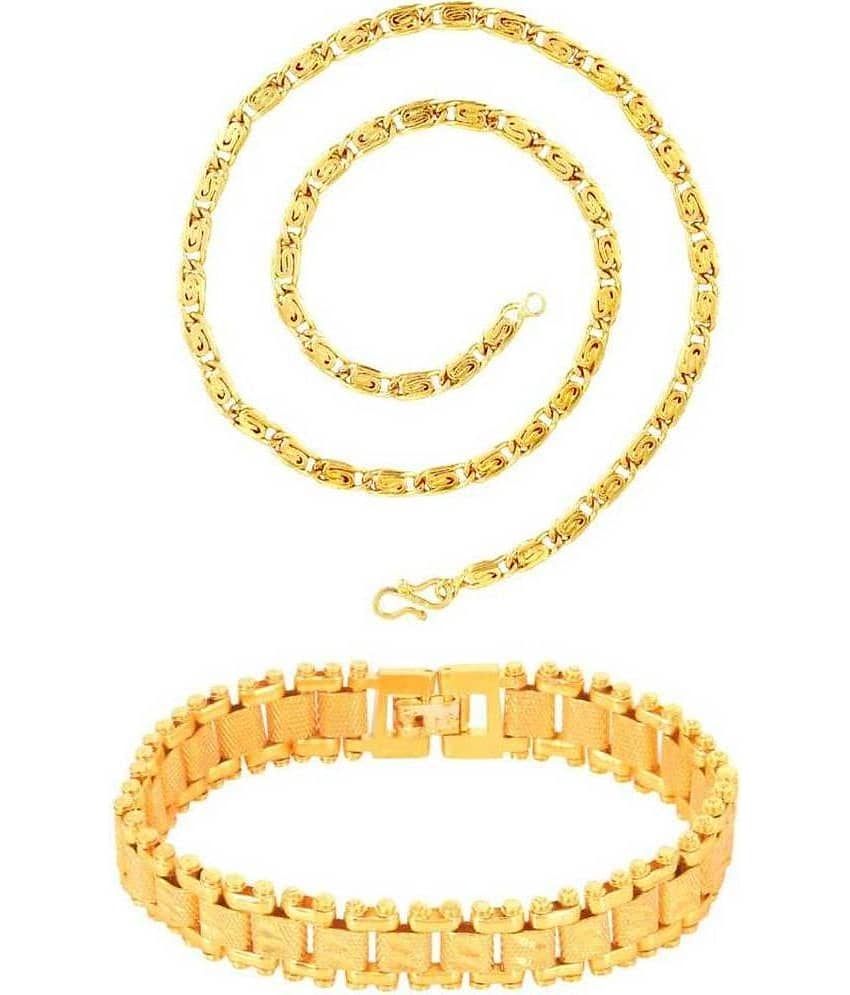 Jewar Mandi Gold Plated 22 Inches Long Chain for Men's & Boys With Bracelet - Bangles & Bracelets | Buy online on ZillyBuy