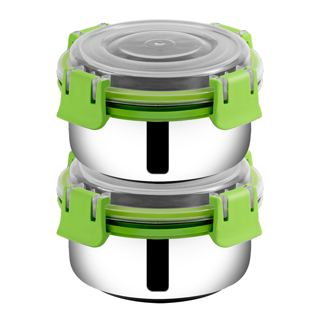     			BOWLMAN - Steel Green Food Container ( Set of 2 - 350mL each )