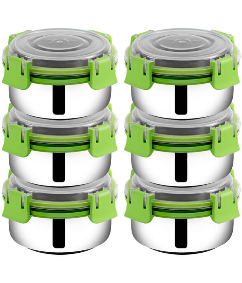 BOWLMAN Smart Clip Lock Premium Steel Green Food Container ( Set of 3 - 350mL each )