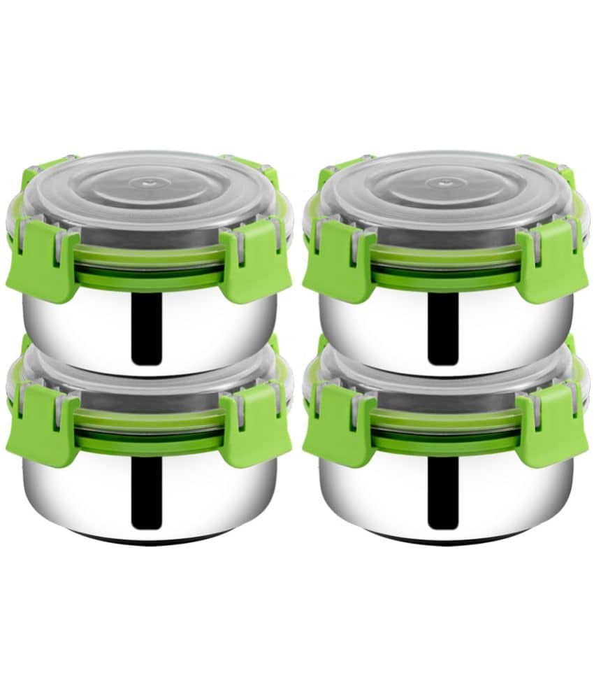 BOWLMAN Smart Clip Lock Premium Steel Green Food Container ( Set of 3 - 350mL each )