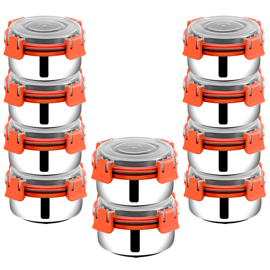 BOWLMAN - Steel Orange Food Container ( Set of 10 - 350mL each )