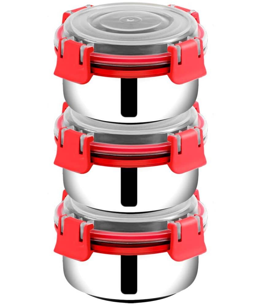 BOWLMAN - Steel Red Food Container ( Set of 2 - 350mL each )