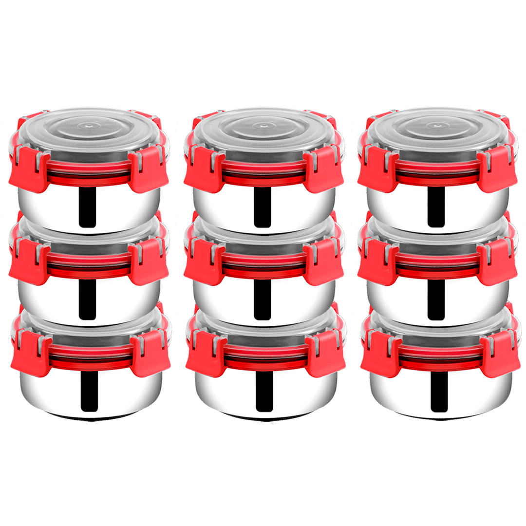 BOWLMAN - Steel Red Food Container ( Set of 9 - 350mL each )