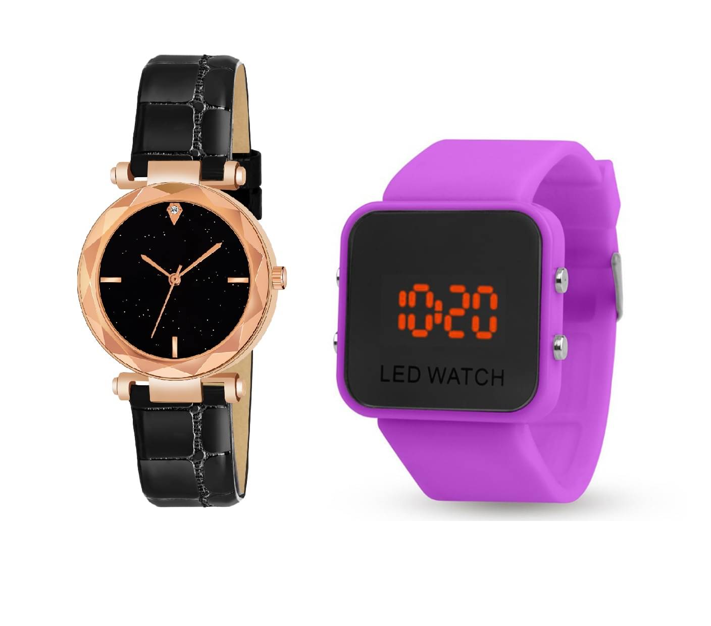    			DECLASSE - Black Leather Analog-Digital Couple's Watch