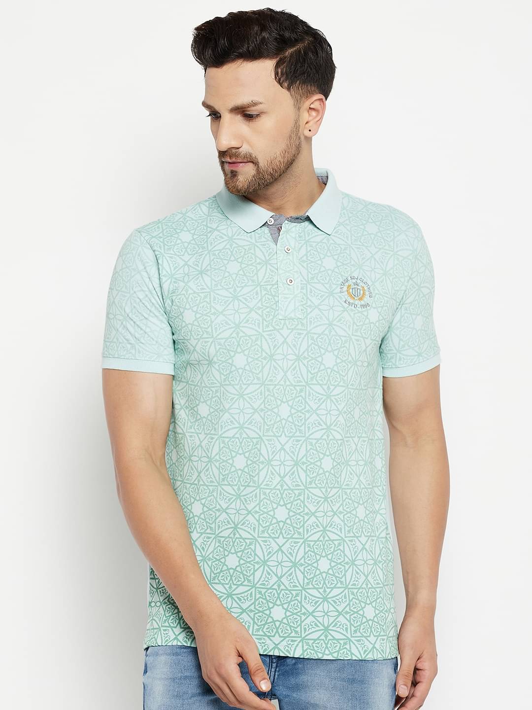     			Duke Pack of 1 Cotton Blend Slim Fit Printed Half Sleeves Men's Polo T Shirt ( Blue )
