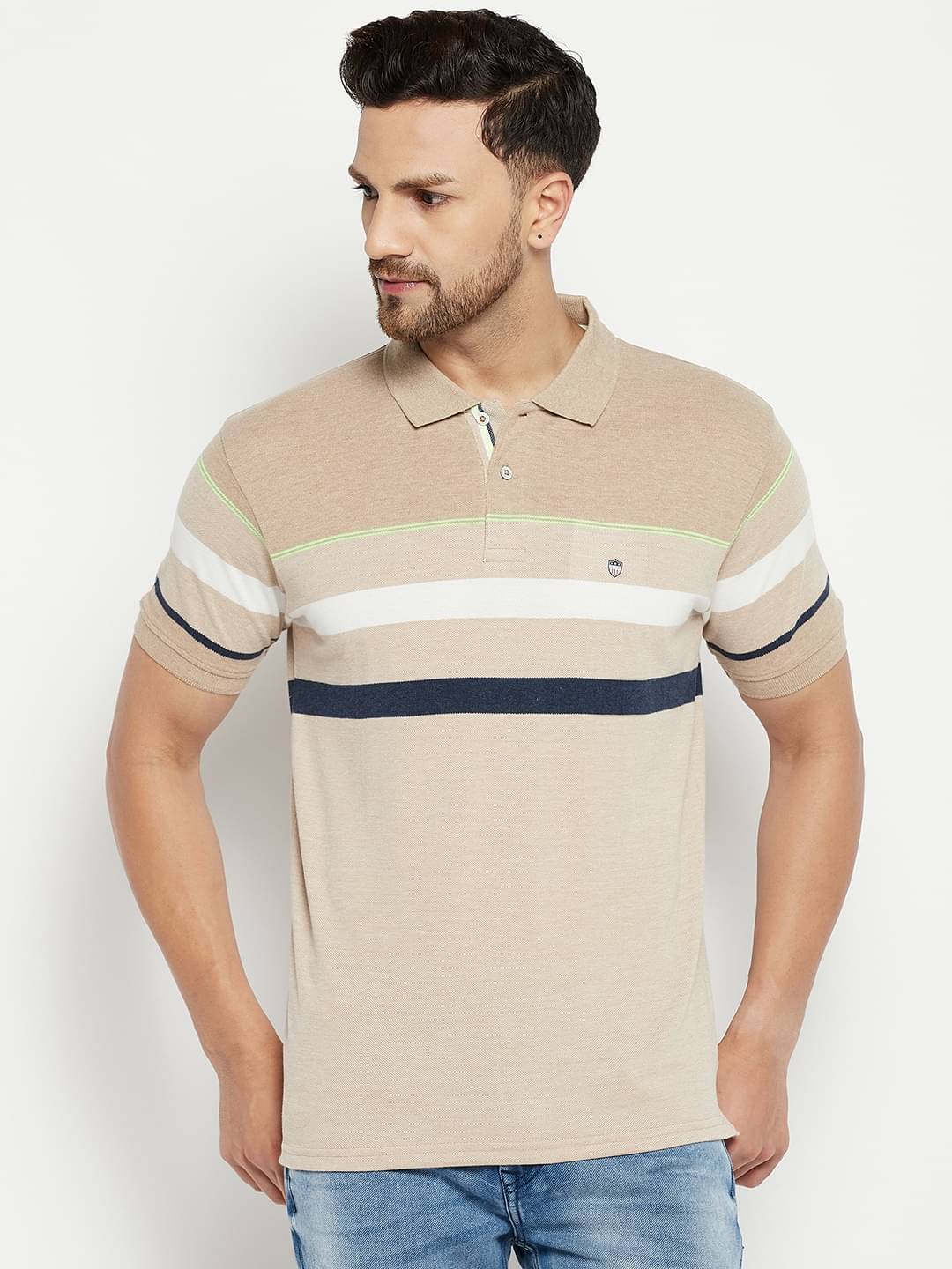 Duke Pack of 1 Cotton Blend Slim Fit Striped Half Sleeves Men's Polo T Shirt ( Brown ) Duke Pack of 1 Cotton Blend Slim Fit Striped Half Sleeves Men's Polo T Shirt ( Brown )