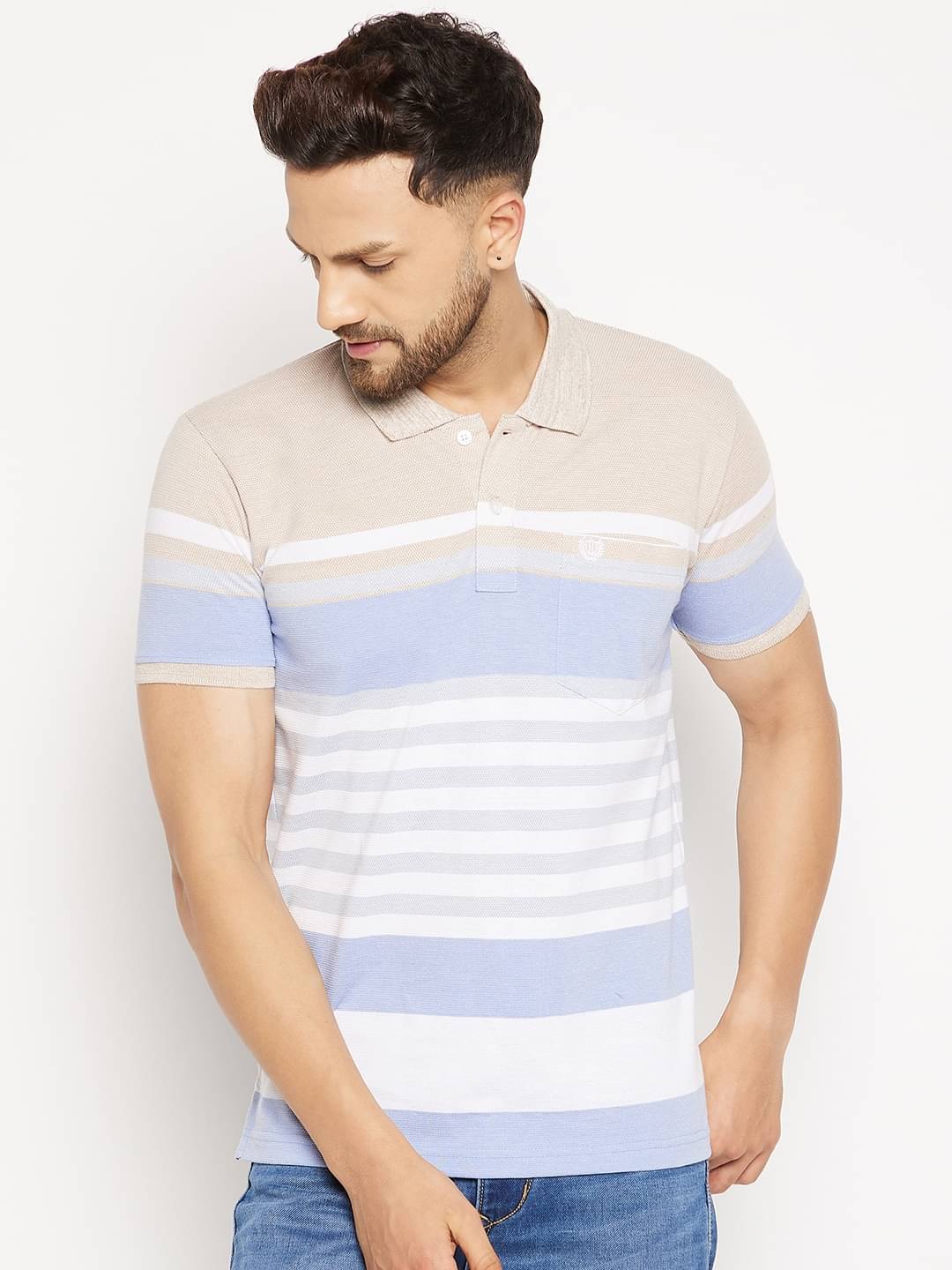     			Duke Pack of 1 Cotton Blend Regular Fit Striped Half Sleeves Men's Polo T Shirt ( Multicolor )