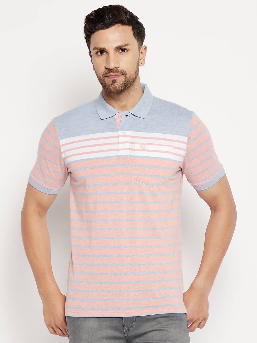     			Duke Pack of 1 Cotton Blend Regular Fit Striped Half Sleeves Men's Polo T Shirt ( Multicolor )