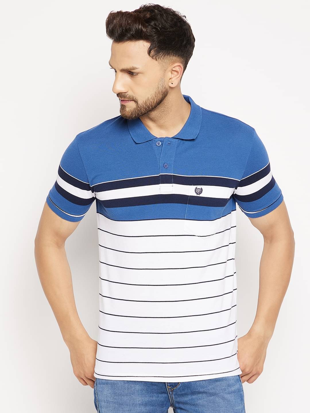 Duke Pack of 1 Cotton Blend Regular Fit Striped Half Sleeves Men's Polo T Shirt ( Multicolor )     			Duke Pack of 1 Cotton Blend Regular Fit Striped Half Sleeves Men's Polo T Shirt ( Multicolor )