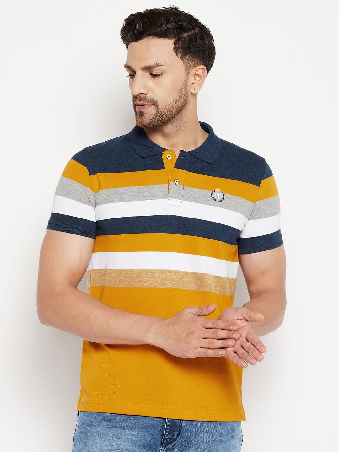 Duke Pack of 1 Cotton Blend Regular Fit Striped Half Sleeves Men's Polo T Shirt ( Multicolor ) Duke Pack of 1 Cotton Blend Regular Fit Striped Half Sleeves Men's Polo T Shirt ( Multicolor )