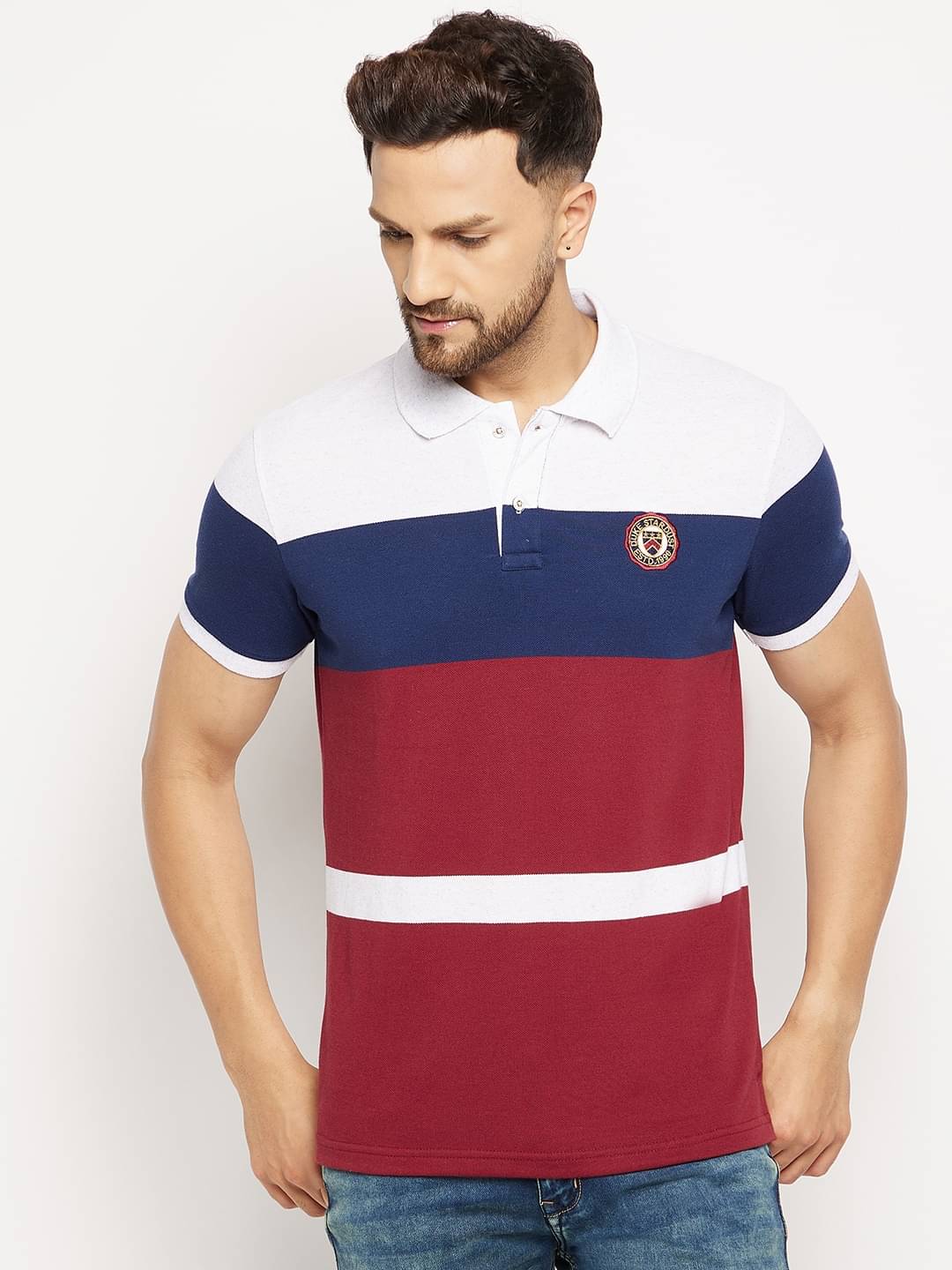     			Duke Pack of 1 Cotton Blend Slim Fit Colorblock Half Sleeves Men's Polo T Shirt ( Multicolor )