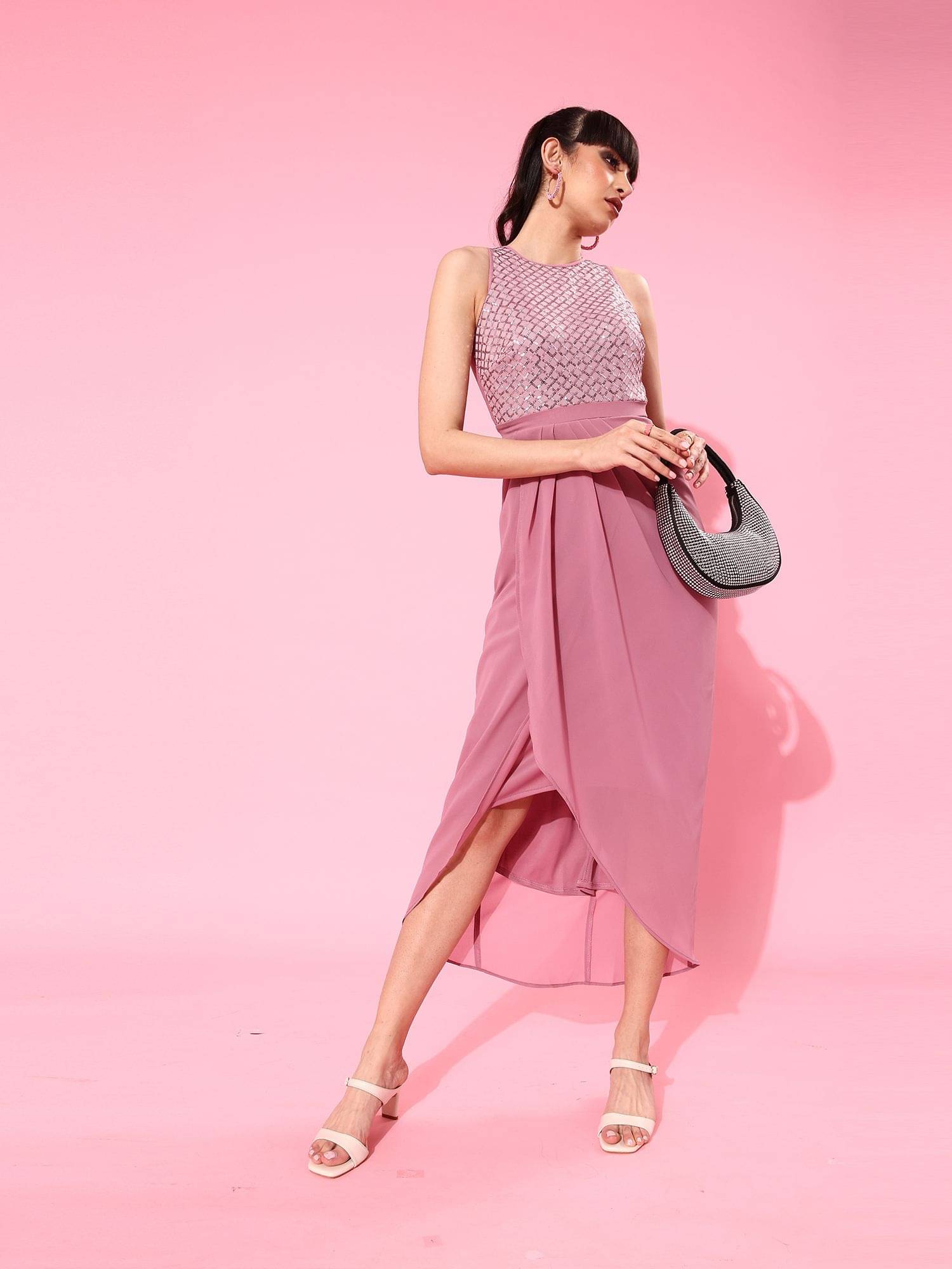 Miss Chase Women Georgette Embellished Asymmetric Dress ( Lavender ) Miss Chase Women Georgette Embellished Asymmetric Dress ( Lavender )