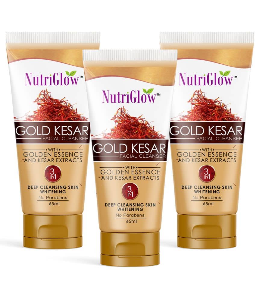 NutriGlow Gold Kesar Face Wash For Deep Cleansing and Radiant Skin, Tan Removal, Skin Tightening Non Foaming Face Wash, 65ml Each, Pack of 3