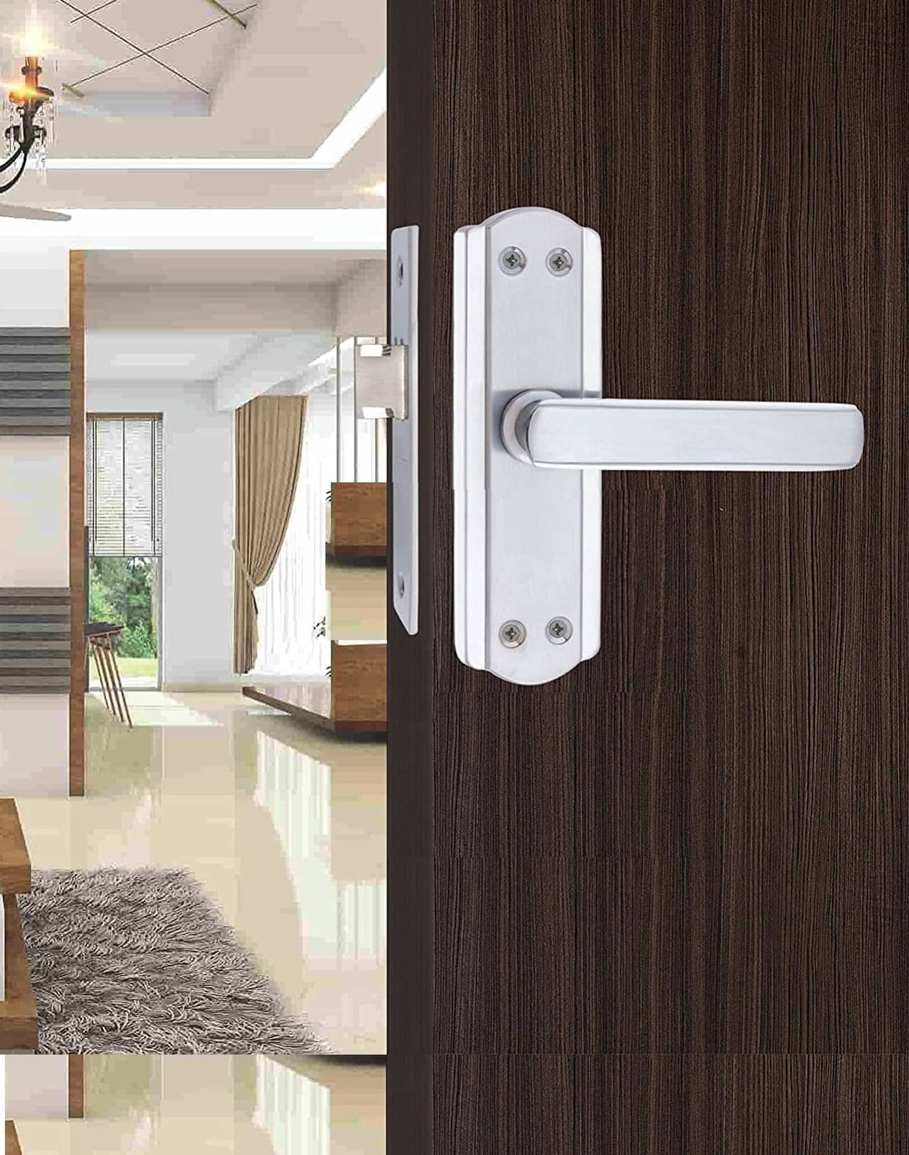 ONMAX Steel 5 Inches Bathroom Door Lock | Mortise Door Handle with Baby Latch Lock | Chrome Finish  (CP)| Keyless | Bathroom Lockset for Door | Balcony Toilet Washroom (ZBL+S701BCP)