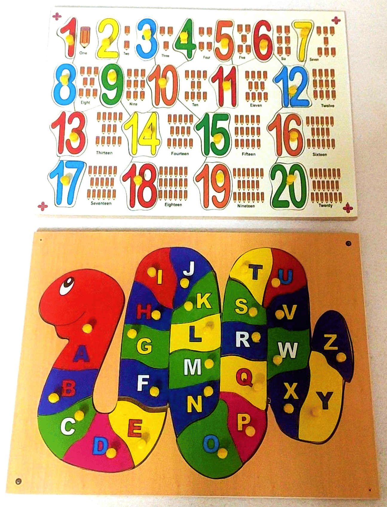     			Peters Pence Wooden Multi-Color Educational 1-20 Number, 26 Alphabet  Learning Puzzle Board with Counting Numbers With Pictures  for Kids Pre Primary Education
