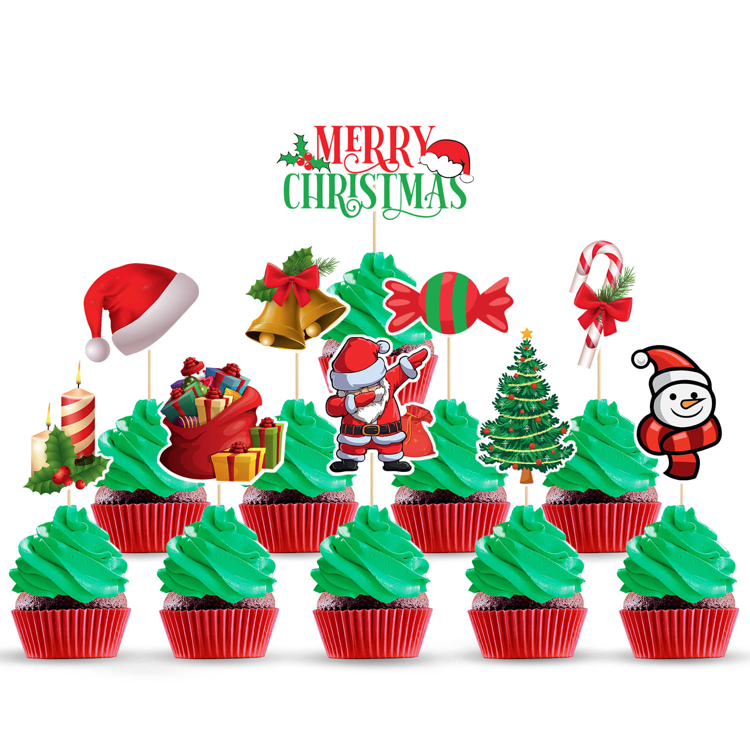     			Zyozi 10 Pieces Large Size Merry Christmas Cake Toppers Xmas Cupcake Topper Picks for Christmas Party Cake Decoration Holiday Supplies (10 Styles)
