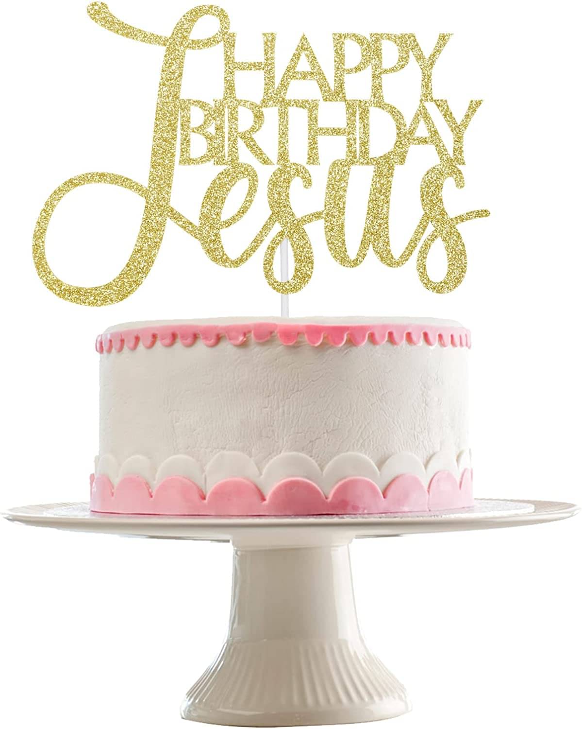     			Zyozi Happy Birthday Jesus Cake Topper Gold Glitter, Jesus Birthday Cake Decorations, Jesus is Reason for the Season for Nativity Scene Christmas Birthday Party Cake Decorations, Religious Christmas Cake Topper Decor