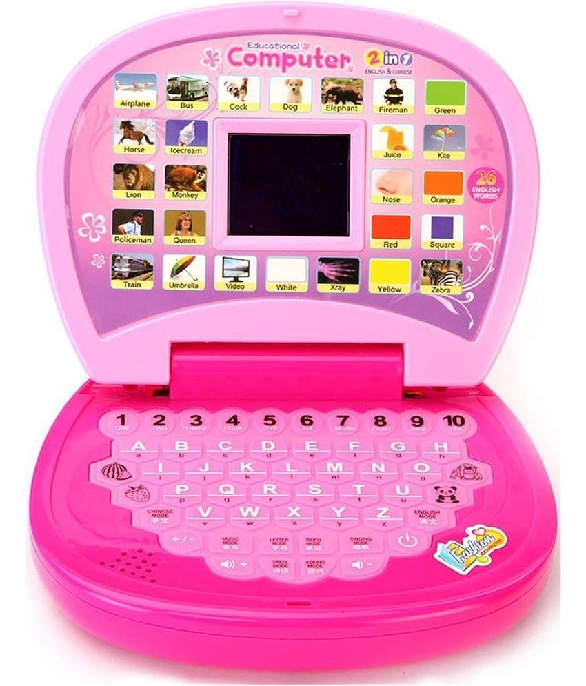 Kidsaholic Educational Learning Laptop for Kids with LED Display, Alphabet ABC and 123 Number Learning Computer for Kids (Laptop Pink) (Free subscription of kids Educational worksheets)