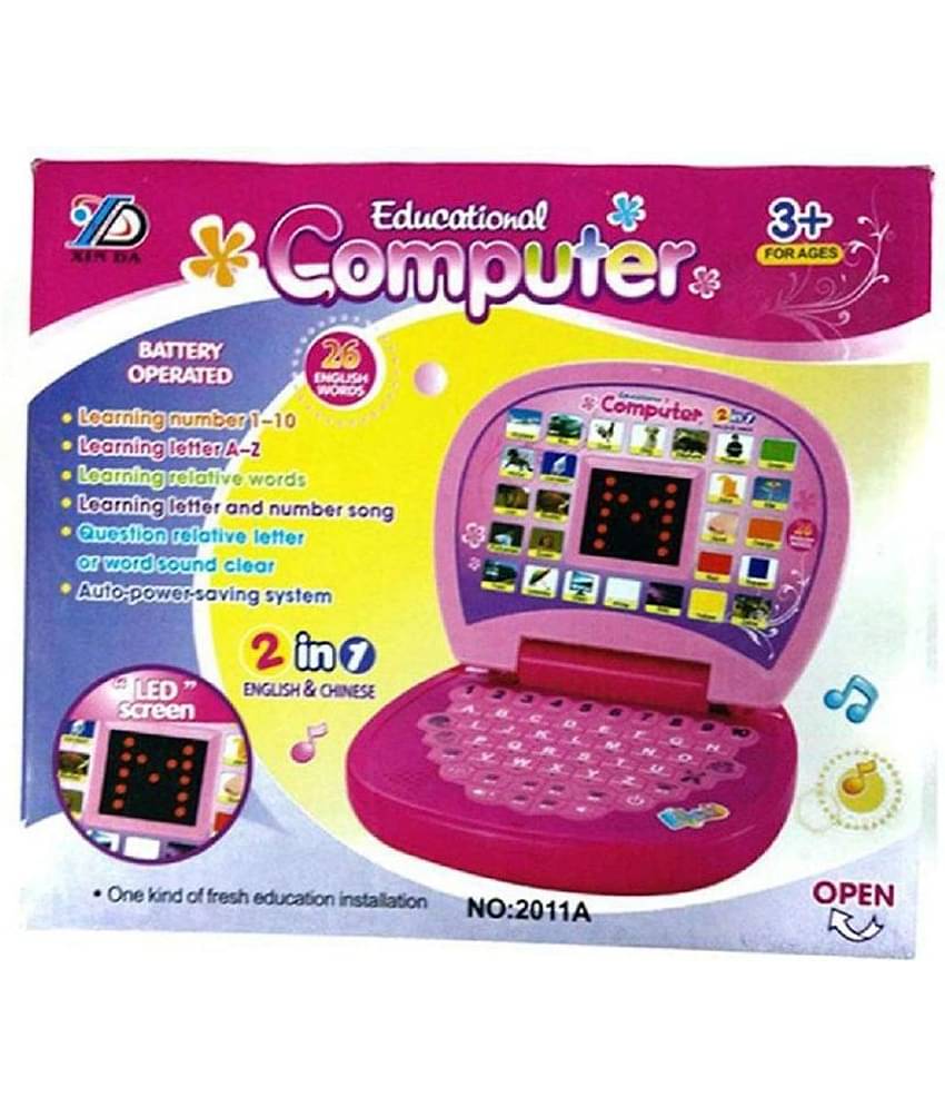 Kidsaholic Educational Learning Laptop for Kids with LED Display, Alphabet ABC and 123 Number Learning Computer for Kids (Laptop Pink) (Free subscription of kids Educational worksheets)