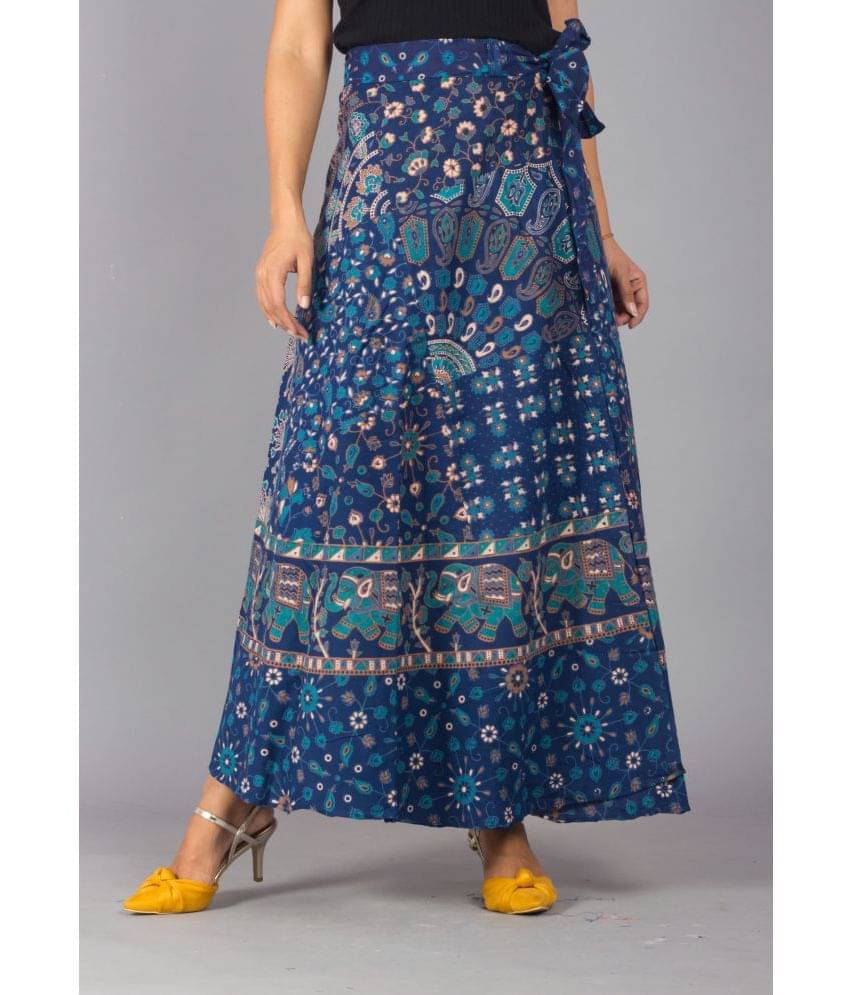 Frionkandy - Blue Cotton Women's Wrap Skirt ( Pack of 1 ) Frionkandy - Blue Cotton Women's Wrap Skirt ( Pack of 1 )