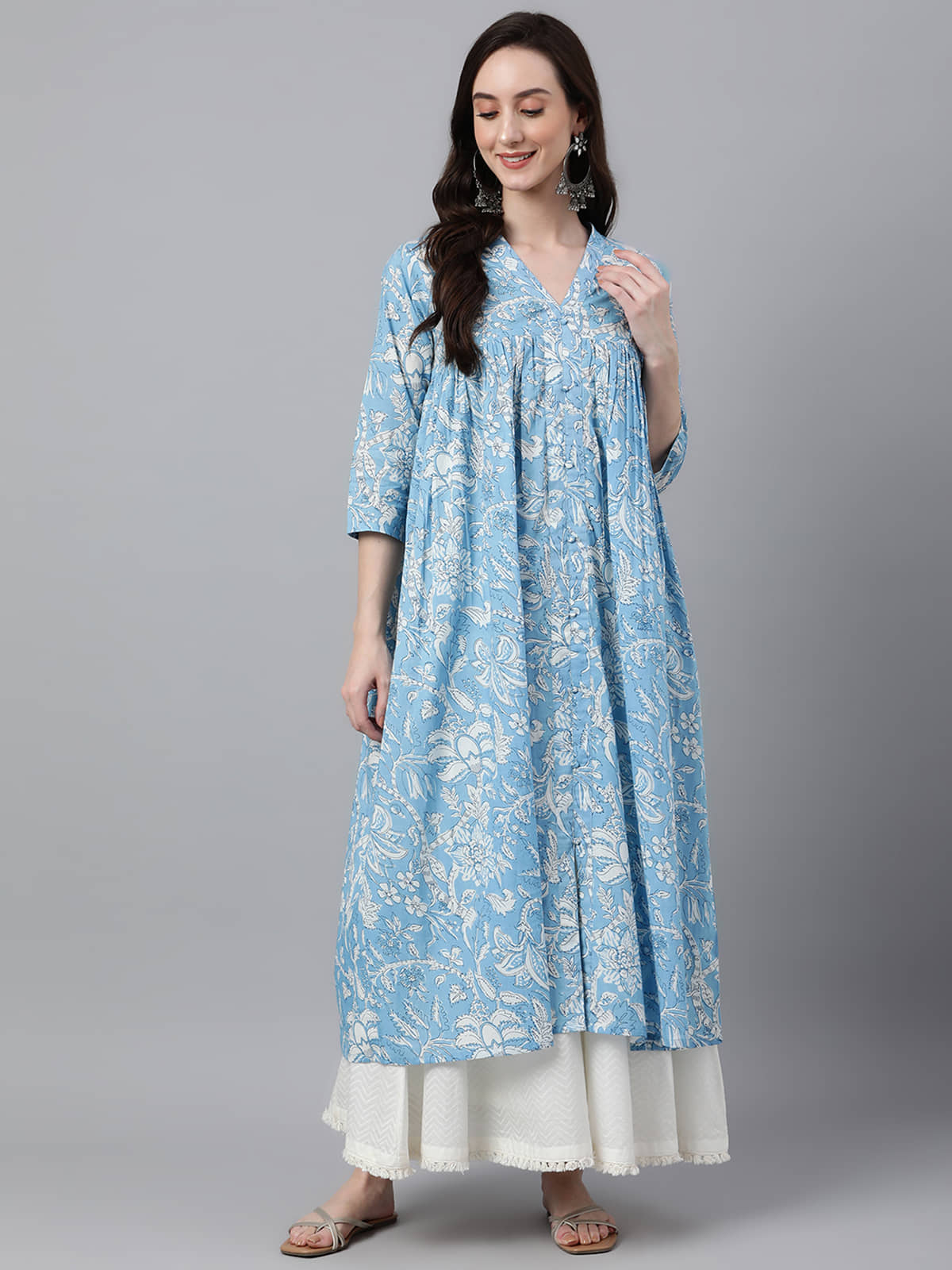 Janasya - Blue Cotton Women's Front Slit Kurti ( Pack of 1 ) - Kurtis, Tunics | Buy online on ZillyBuy