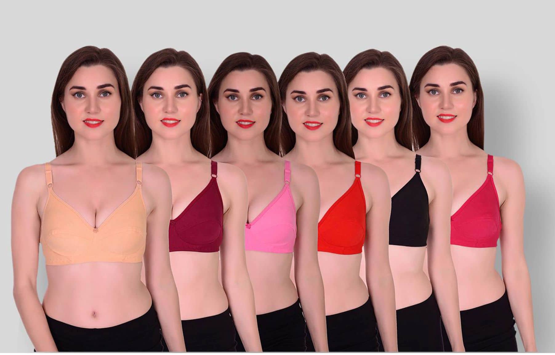 Kiran Enterprises Pack of 6 Cotton Blend Non Padded Women's Everyday Bra ( Multicolor )