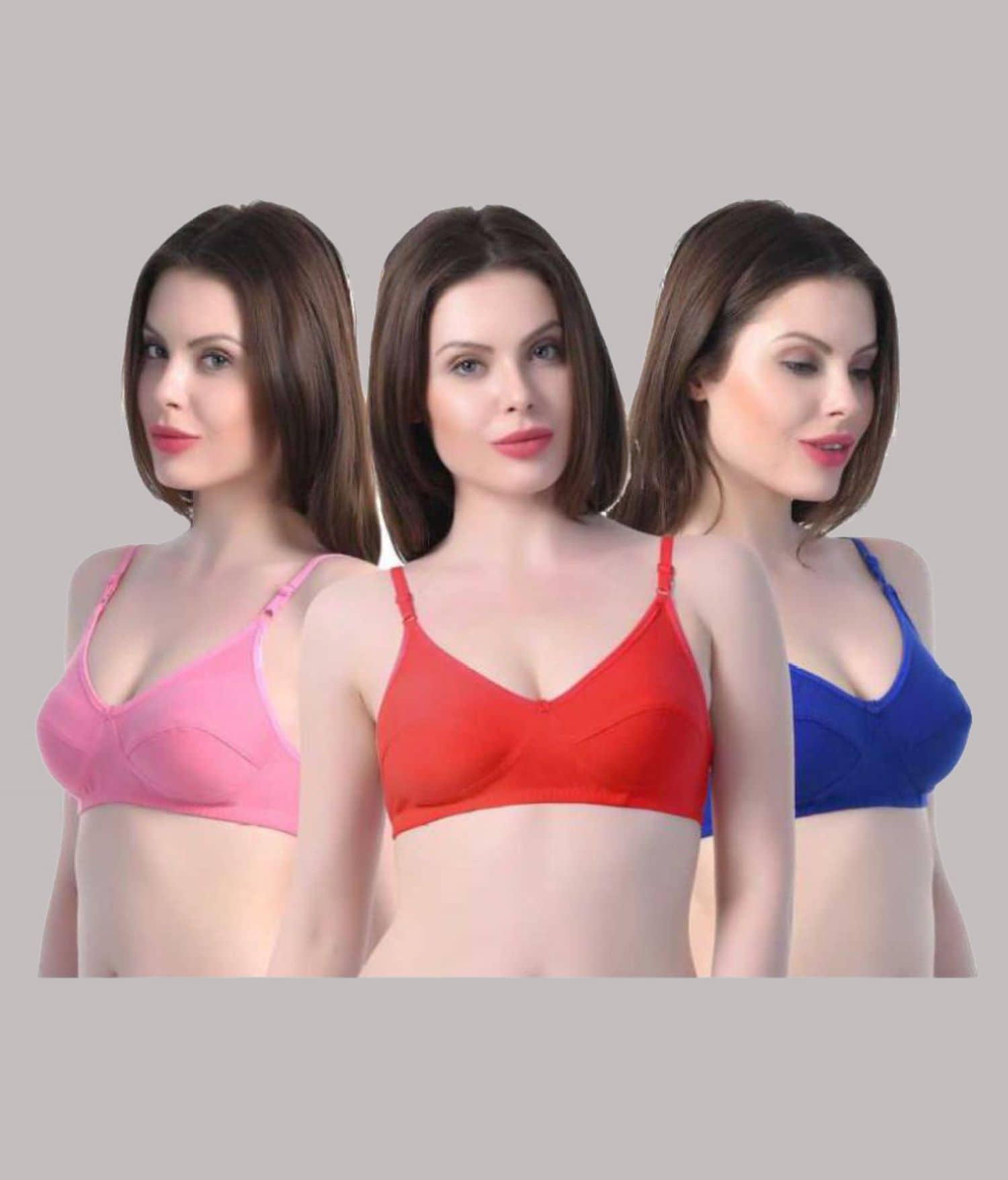 Kiran Enterprises Pack of 3 Cotton Blend Non Padded Women's Everyday Bra ( Multicolor )