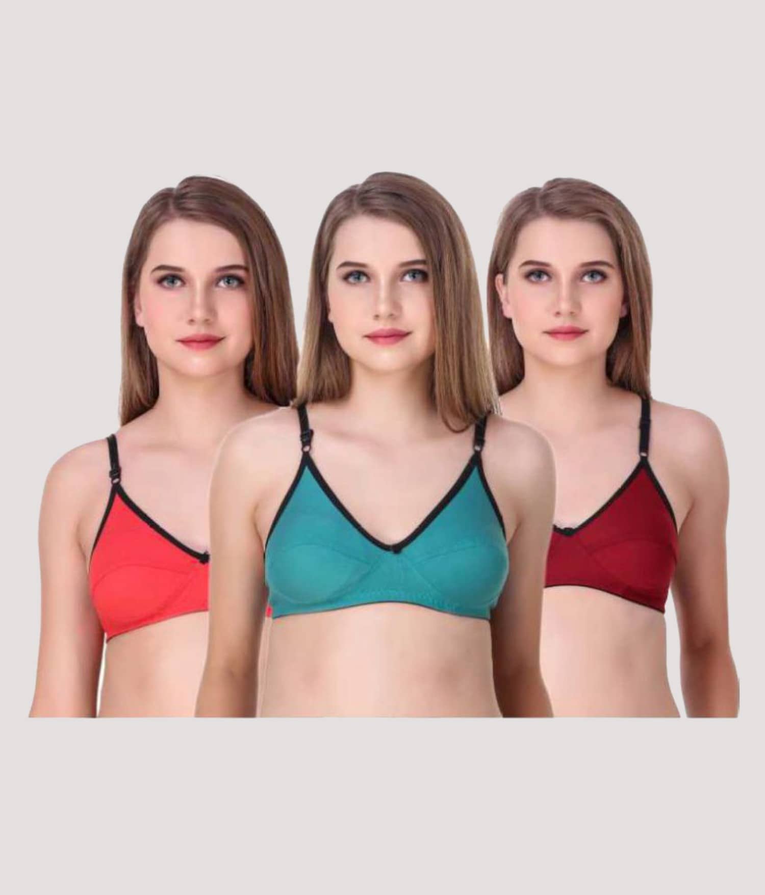 Kiran Enterprises Pack of 3 Cotton Blend Non Padded Women's T-Shirt Bra ( Multicolor )