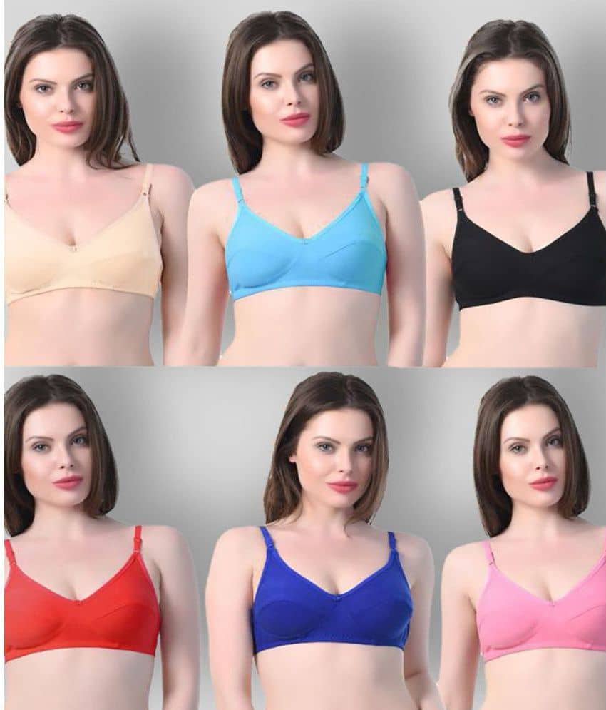 Kiran Enterprises Pack of 6 Cotton Blend Non Padded Women's T-Shirt Bra ( Multicolor )