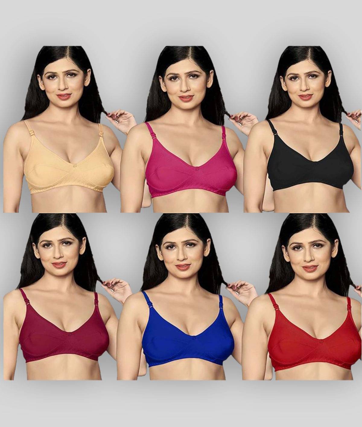 Kiran Enterprises Pack of 6 Cotton Blend Non Padded Women's Everyday Bra ( Multicolor ) Kiran Enterprises Pack of 6 Cotton Blend Non Padded Women's Everyday Bra ( Multicolor )