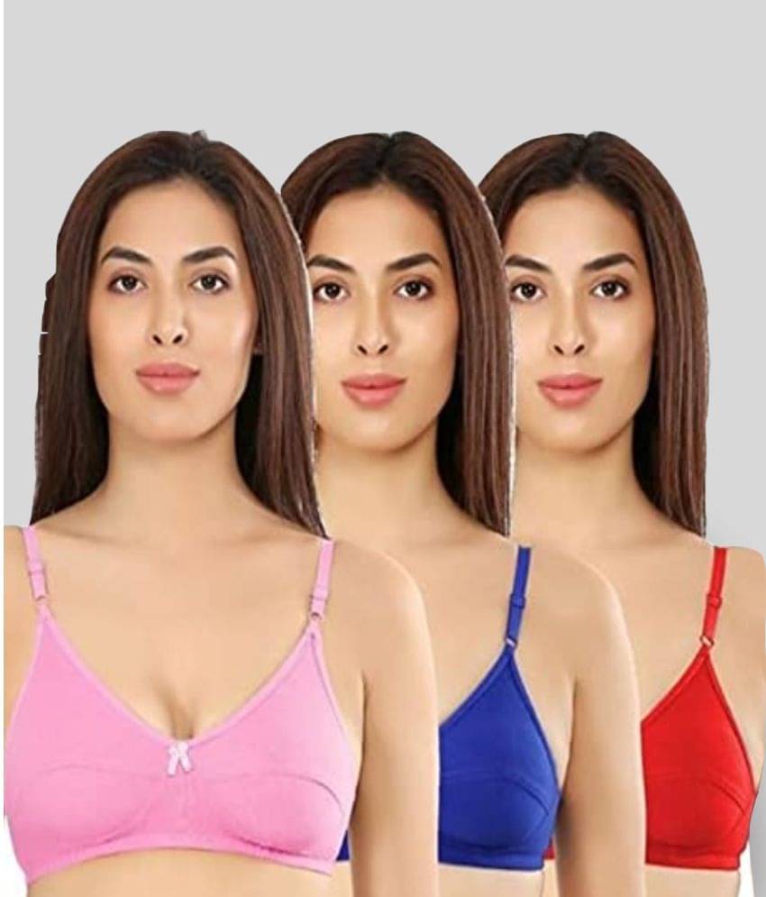 Kiran Enterprises Pack of 3 Cotton Blend Non Padded Women's Everyday Bra ( Multicolor )     			Kiran Enterprises Pack of 3 Cotton Blend Non Padded Women's Everyday Bra ( Multicolor )