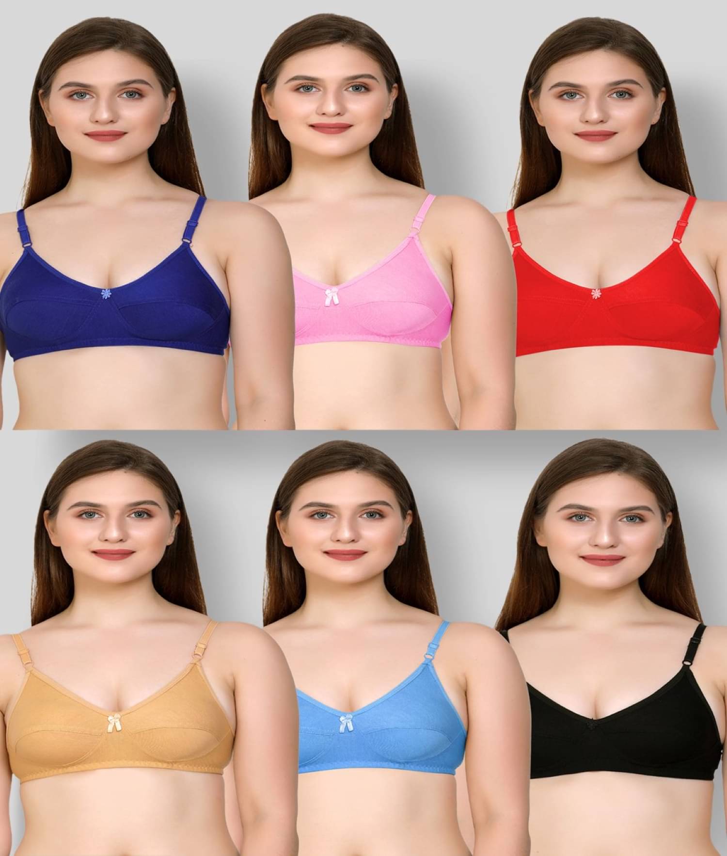     			Kiran Enterprises Pack of 6 Cotton Blend Non Padded Women's Everyday Bra ( Multicolor )