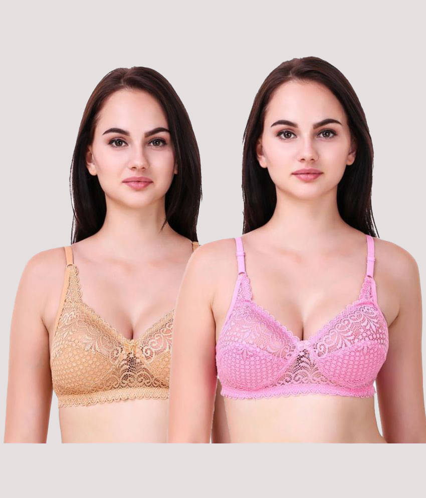 Kiran Enterprises Pack of 2 Net Non Padded Women's Everyday Bra ( Multicolor ) Kiran Enterprises Pack of 2 Net Non Padded Women's Everyday Bra ( Multicolor )
